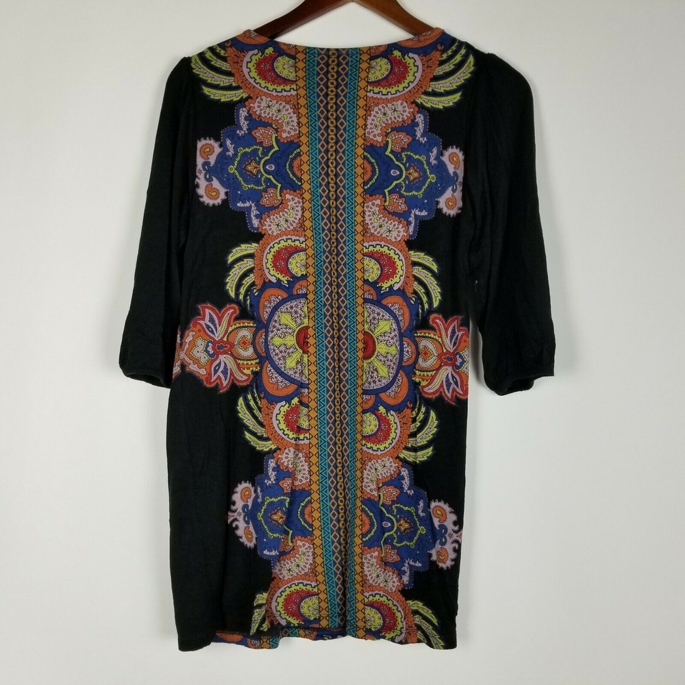 Cha Cha‎ Venti Womens Tunic Size S Black Stretchy Floral Mandolin Print Blouse - Picture 6 of 6
